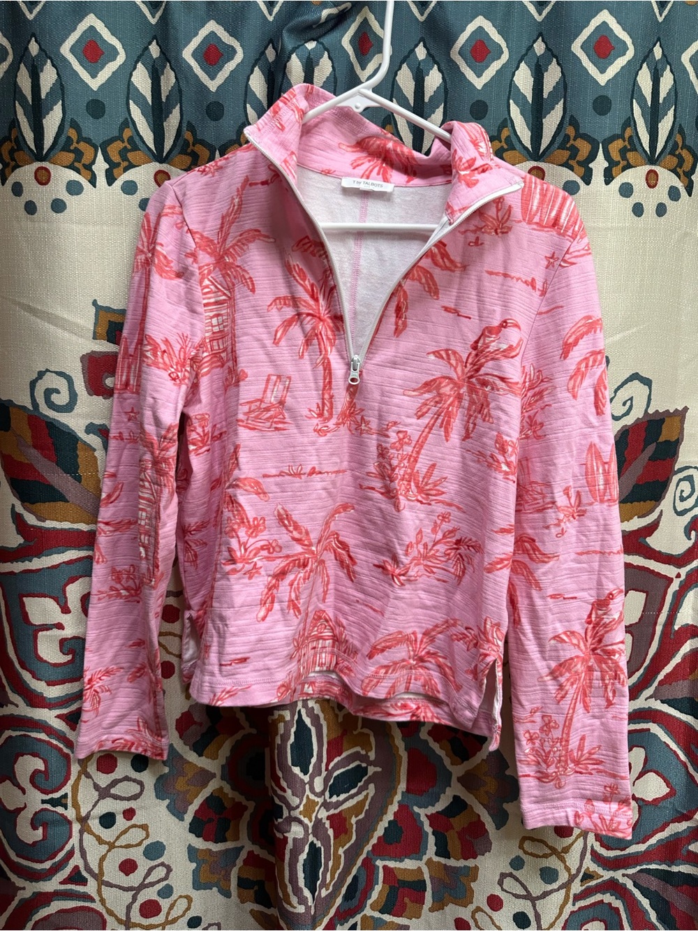 T by Talbots Pink Pullover with Coral Floral Print